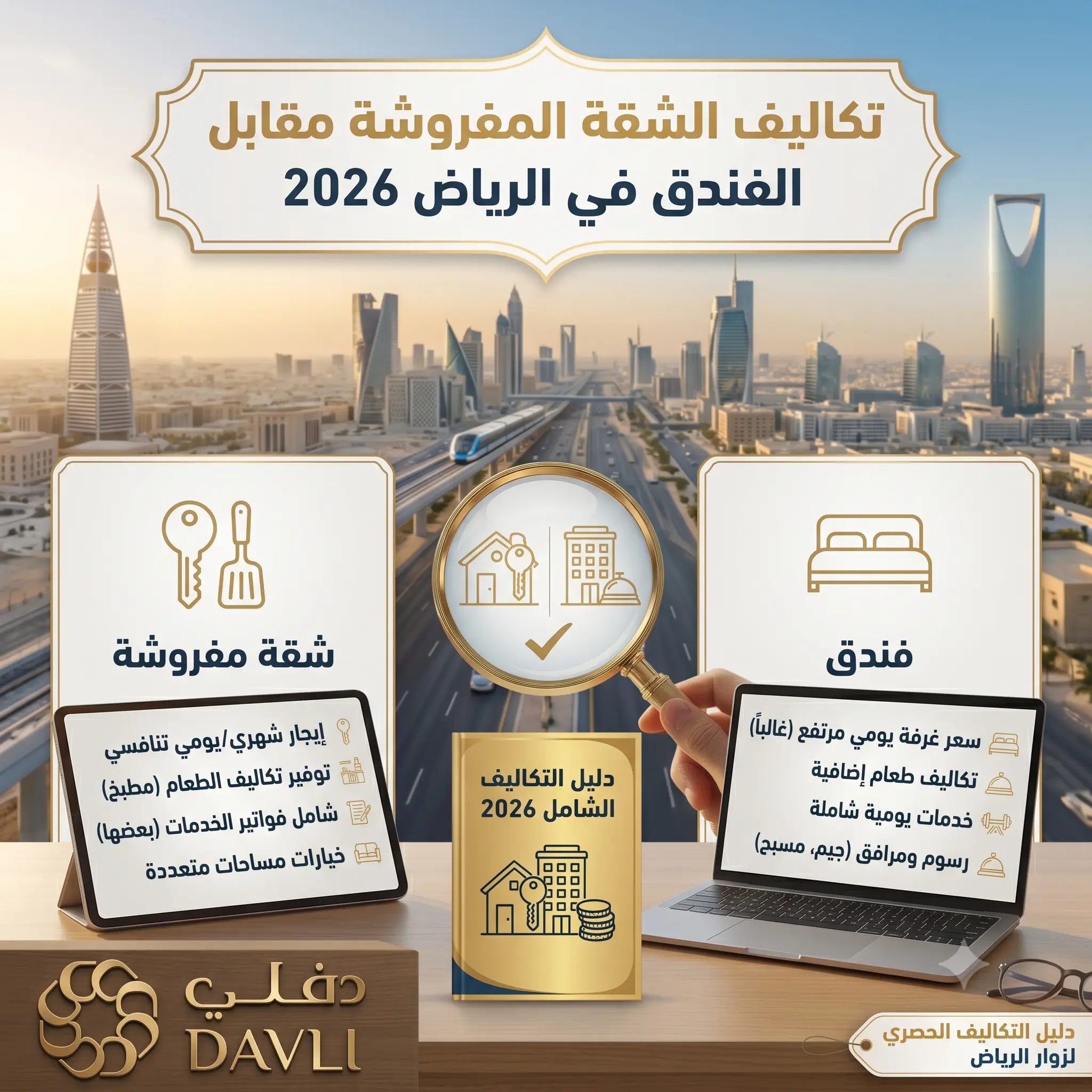 شقق مفروشة أم فنادق؟ المقارنة الكاملة لإقامتك في الرياض 2026 2 فرق شقة مفروشة وفندق الرياض